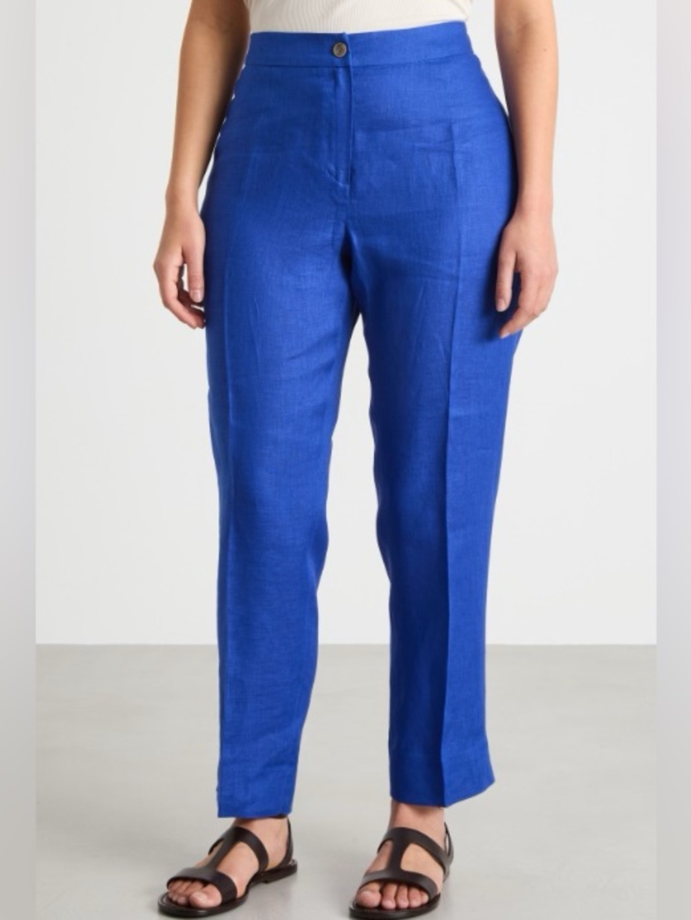 J. Crew Cafe Capri Blue High-Rise 100% Linen Straight Leg Tailored Trousers